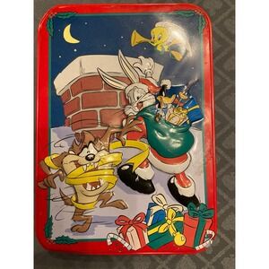 Vintage Looney Tunes Christmas Tin Bugs Bunny Santa Taz Daffy Duck Holiday Metal